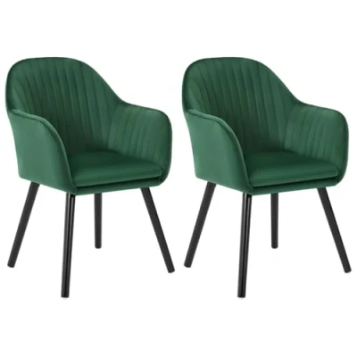 Imagen de WOLTU 2X Sillas de Comedor Nordicas Estilo Vintage Juego 2, Cocina Tapizada con Reposabrazos en Terciopelo, Estructura Madera Escritorio Verde Oscuro BH259dgn 2