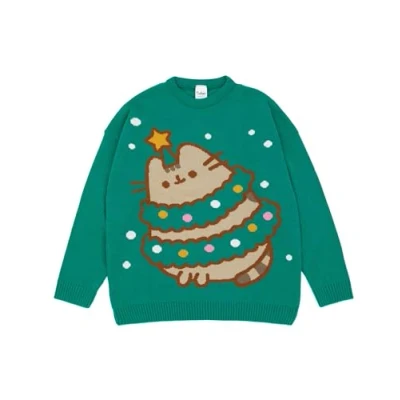 Imagen de Pusheen Suéter Verde de Punto navideño para Mujer Jersey Festivo Elegante Ropa navideña The Cat Sudadera Festiva con temática Gato Comparta el espíritu