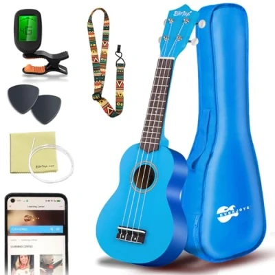 Imagen de Ukelele Soprano, Principiantes Ukulele Kit 21 Pulgadas, Hawaiano Uqueleles con Bolsa, Afinador, Correa, Todo en un solo juego