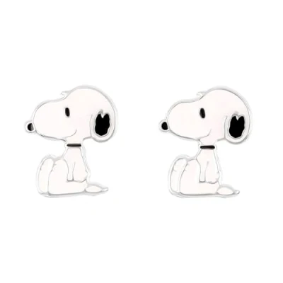 Imagen de Peanuts Pendientes de tuerca Plata ley 925 con esmalte Snoopy para mujer, talla única, ley, Sin piedra preciosa