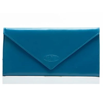 Imagen de Big Skinny Women&#039;s Slimvelope Leather Tri Fold Checkbook Slim Wallet, Holds Up to 40 Cards, Ocean Blue
