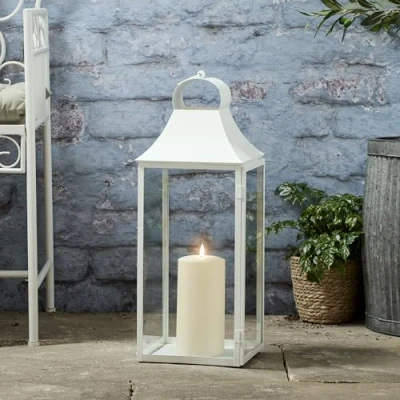 Imagen de Lights4fun Farolillo de Metal 59 cm Color Blanco con Vela TruGlow® LED a Pilas Para Exteriores