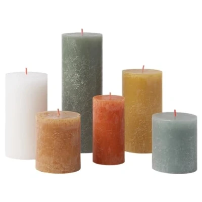Imagen de Bolsius Juego de 6 Velas rústicas pilar Retro decorativas para el hogar Tiempo combustión sin perfume Cera vegetal natural aceite palma