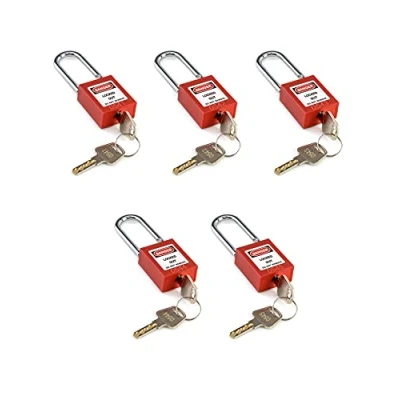 Imagen de QWORK® Candado de seguridad rojo para bloqueo y etiquetado, 5 paquetes candados con 10 Clave,38mm Steel Shackle