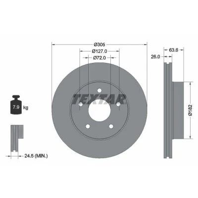 Imagen de TEXTAR 92113600 Disco de freno 305 26 05/05 127 ventilación interna sin cojinete rueda, perno sujeción buje rueda