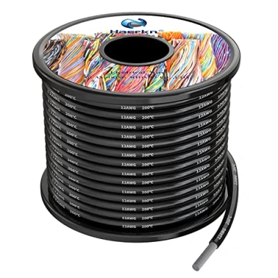 Imagen de 3.3mm² Cable Alambres eléctrico de silicona 12awg negro 10 metros cobre estañado trenzado sin oxígeno Resistencia a altas temperaturas