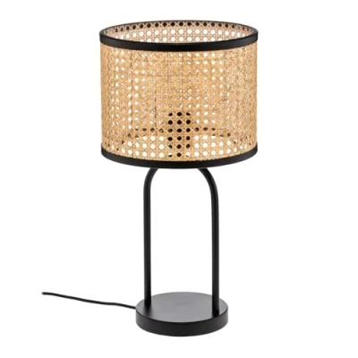 Imagen de Lámpara de mesa Lindby Yaelle, 50 cm altura, ratán, negro, E27