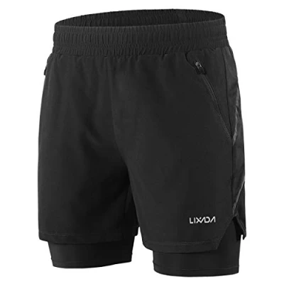 Imagen de Lixada Hombres Pantalónes Cortos de Running 2 en 1, Pantalones Atletismo/Pantalones Fitness Maratón, Transpirable Pantalones+Secado Rápido