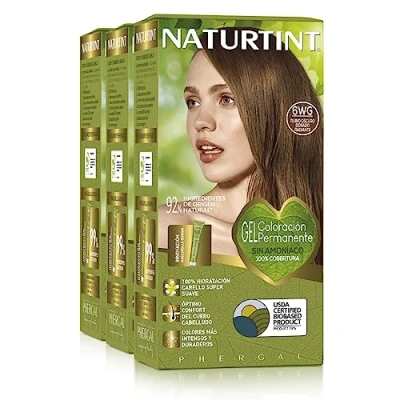 Imagen de Naturtint Coloración sin amoniaco 6WG Rubio Dorado Radiante 100% cobertura de canas Ingredientes vegetales Color natural y duradero Pack 3