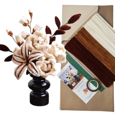 Imagen de YYUENGTAK Limpiapipas Bouquet Marrón para Manualidades, 200 piezas Kit de manualidades con flores alambre chenilla ramo estilo Maillard,con tutorial rosas y lirios