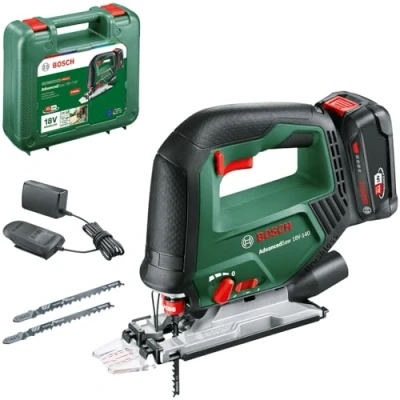 Imagen de Bosch sierra de calar con batería AdvancedSaw 18V 140 (función péndulo; motor Brushless; profundidad corte en madera/acero/alu:140 mm/10 mm/20 mm; 3 hojas; 18V; y cargador 2,0 Ah)
