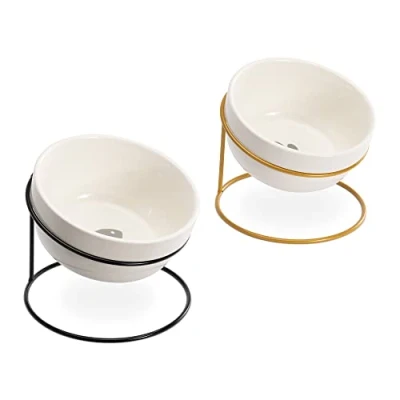 Imagen de Navaris Comedero y Bebedero para Mascotas Comederos elevados Perros gatos 2X Bol Elevado e Inclinado de 14 x 11 CM Soporte Metal