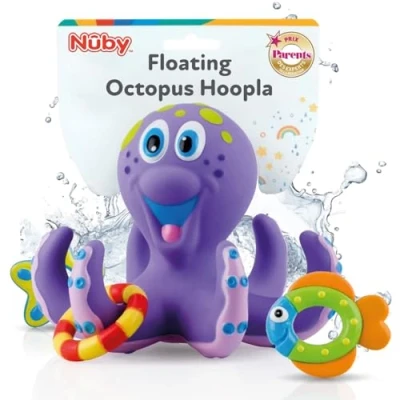 Imagen de Nuby Juguete de baño Pulpo flotante con 3 anillos Juguetes interactivos para bebés y niños 18+ meses