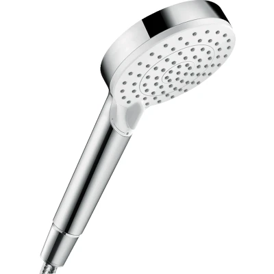 Imagen de hansgrohe Crometta ducha de mano ahorro agua 9 l/min (EcoSmart), alcachofa con 2 tipos chorro, cabezal redondo (⌀ 100 mm), sistema antical, blanco/cromo, 26332400