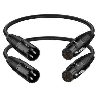 Imagen de J&amp;D XLR Macho 3 Pin a Hembra 5 Cable, Paquete de 2 DMX 512 Reflotación Cable Escenario Hembra, 30 cm