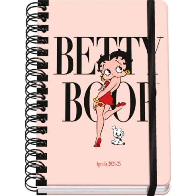 Imagen de Dohe Agenda Escolar 2024 2025 Semana Vista, Tamaño A5 (15x21 cm), Cierre Anillas y Goma, Español e Inglés, 4 Páginas de Pegatinas, Septiembre a Junio, Material Betty Boop
