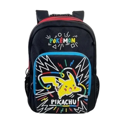 Imagen de Pokémon Mochila, Pikachu, Mochila escolar, Adaptable a carro, Material escolar,Backpack, Color negro, Producto Oficial (CyP Brands)