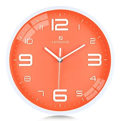 Imagen de Lafocuse Reloj de Pared Naranja Vibrante Niño Silencioso, Números 3D Grandes Moderno, sin Tic TAC Decorativos Cocina Dormitorio Salon 30 cm