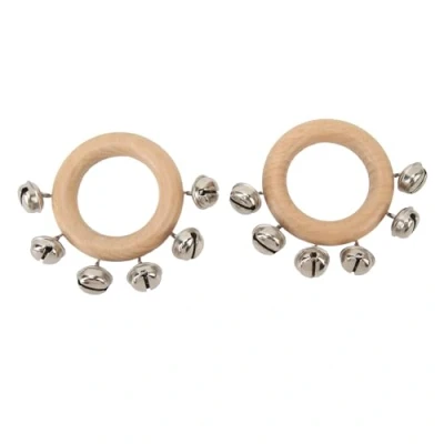 Imagen de mano Jingle Bells, 2 piezas de madera mango redondo 8 cm diámetro la Sleigh Bell Campana Instrumento Musical Campanas Sonajeros para Educación