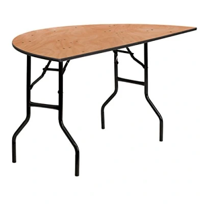 Imagen de Flash Furniture Furman mesa de eventos plegable madera semicircular 5 pies para todas las ocasiones, banquete portátil con parte superior madera, natural/negro