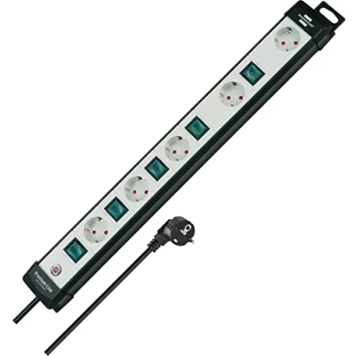 Imagen de Brennenstuhl Premium Line regleta de enchufes con 5 tomas corriente y interruptores individuales (cable 3m, 5x interruptor, montable, Made in Germany) negro/gris