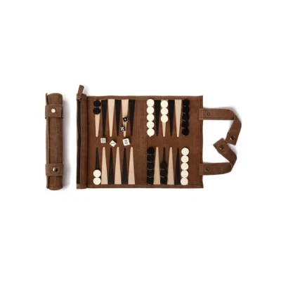 Imagen de Backgammon Especial de Cuero Mocca Se enrolla, Fabricado en al 100% Original Desde 1998 Un Regalo Ideal para campistas y Aficionados a los Viajes 25x34cm (Moca)