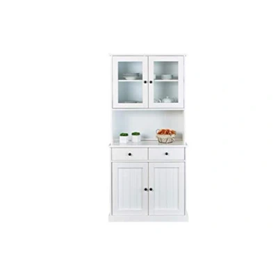 Imagen de Inter Link Vitrina Buffet Armario de Comedor Estilo rústico Independiente Pino Macizo 4 Puertas 2 cajones Westerland 55.1 Blanco