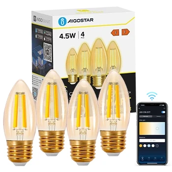 Imagen de Aigostar Edison Bombillas Alexa LED E27 Inteligentes 4.5W 470LM WIFI Bombilla Vintage C35 Filamento Regulable 2700K 6500K, compatible con Alexa/Google Home. ámbar 4 pack