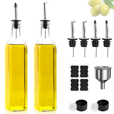 Imagen de DUNSOO botella de aceite, 2 x 500 ml vinagre y dispensador aceite oliva con embudo, tapa resistente al deslustre, etiqueta, cristal para cocina barbacoa