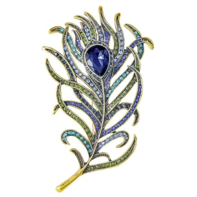Imagen de Mecool Broche de plumas pavo real vintage lágrima cristal simulado