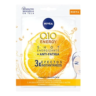 Imagen de NIVEA Q10 Energy mascarilla de Tejido con vitamina C (1 ud), antiarrugas 3 efectos instantáneos, facial coenzima y