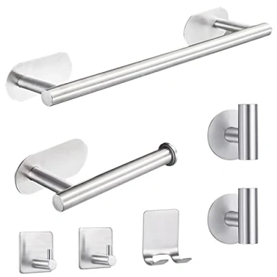 Imagen de Laimew Juego de Toallero Baño, 7 PCS sin Taladro, Accesorios Acero Inoxidable, Contiene Adhesivo, Portarrollos para Papel, Gancho Toallas, Pared