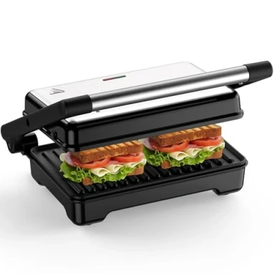 Imagen de YASHE Sandwichera 1500W Parrilla Panini con Placas XXL Antiadherentes Temperatura Automática y Luces Indicadoras Para 2 Rebanadas