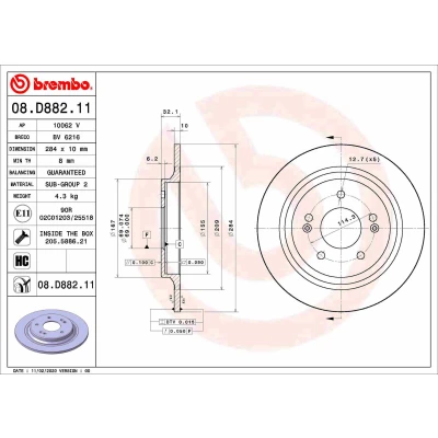 Imagen de BREMBO 08.D882.11 Disco de freno 284 10 5 macizo revestido altamente carbonizado con tornillos HYUNDAI: Kona SUV