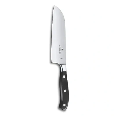 Imagen de Victorinox Grand Maître, cuchillo Santoku profesional, hoja extra afilada, afilado recto, 17 cm, mango de plástico, acero inoxidable, negro