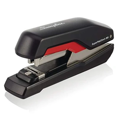 Imagen de Swingline Engrapadora SuperFlatClinch 50, grapadora de escritorio media tira, capacidad para 50 hojas, negro/rojo (5000599A)