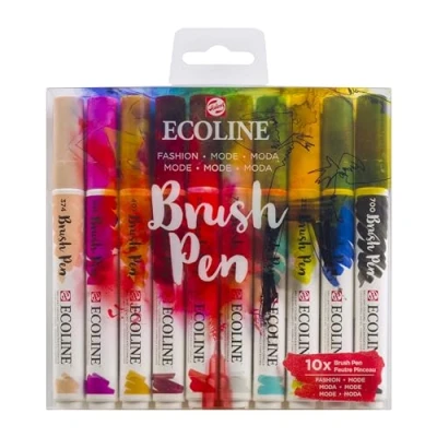 Imagen de Ecoline Brush Pen Set de 10 Rotuladores Acuarela Líquida Tonos Moda Mezclables para Rotulación a Mano, Dibujo y Manualidades