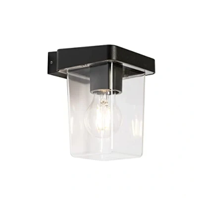 Imagen de Qazqa Aplique de exterior moderno negro IP54 Chimay Aluminio/Plástico Rectangular Adecuado para LED Max. 1 x 20 Watt