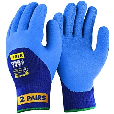 Imagen de S&amp;R Guantes de Trabajo Invierno Frio Hombres y Mujeres 2 Pares con Forro en Acrilico Recubierto Látex hidrófugo Talla L / 9