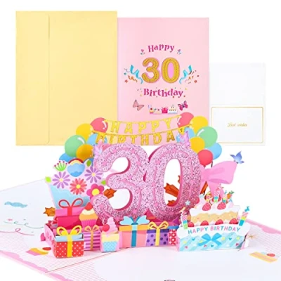 Imagen de joyoldelf tarjeta de felicitación 30. desplegable, 3D, cumpleaños, tarjetas cumpleaños con sobre para mujeres, madres