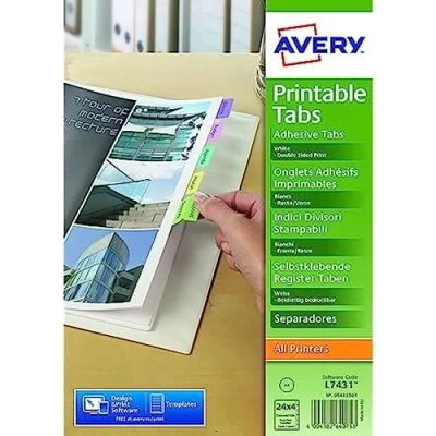 Imagen de Avery España 05412501 Índicescaja adhesivos reposicionables y de colores surtidos, 96 pestañas polipropileno imprimible en las dos caras