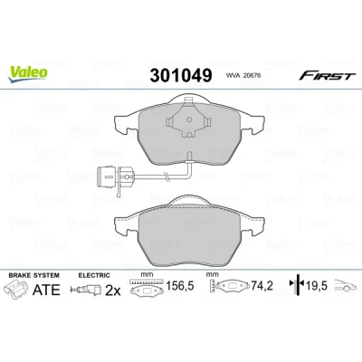 Imagen de VALEO 301049 Juego de pastillas freno FIRST Eje delantero con contacto avisador desgaste sin chapa antichirridos AUDI: A8 D2, A6 C4 Berlina