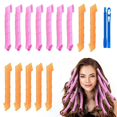 Imagen de URAQT Sin Rizadores de Calor, 14 Piezas Rizos en Espiral Pelo, Rulos para Cabello Largo con Ganchos Peinar, Herramientas Peinado Bricolaje Mujeres, 45cm