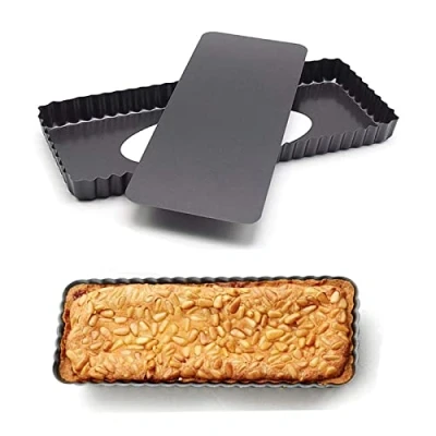 Imagen de Quiche Tart Pan Antiadherentes, Sartenes de Tarta Quiche, Molde Rectangular Antiadherente Pan, Bandeja con Base Extraíble, para Pasteles, Quiches, Color Negro, 35,6x14,5x3 cm