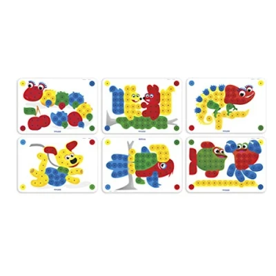 Imagen de Miniland Pegs 20 mm: Pack de 6 Modelos (Animales) Primary Colors Láminas Hacer mosaicos, Multicolor, (31803)