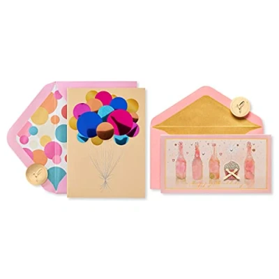 Imagen de Papyrus Tarjetas de cumpleaños, globos y champán (2 unidades)