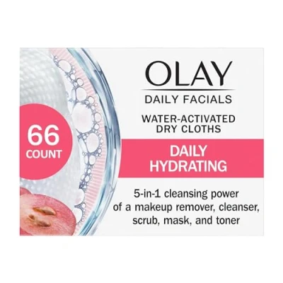 Imagen de Olay Daily Facials Toallitas limpias, 4 en 1 paños activados por agua, 66 unidades de embalaje puede variar