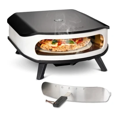 Imagen de Cozze® Horno de Pizza 17&quot; con Piedra Giratoria y Puerta Gas para Exteriores Cocción Rápida en 2 Minutos Termómetro Integrado Quemadores Forma U
