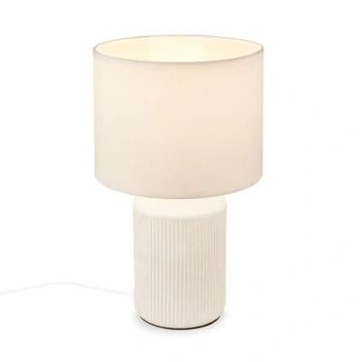 Imagen de BRILONER lámpara de mesa con pantalla tela, interruptor por cable, base cerámica, mesilla noche, mesa, pasillo, salón, dormitorio, 22x37,5 cm, blanco