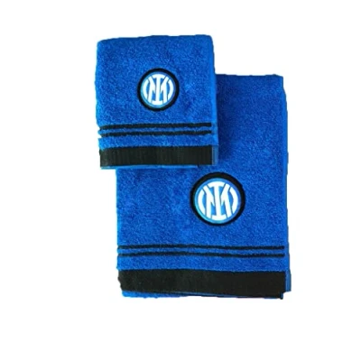 Imagen de Inter, Juego de 2 Toallas baño Rizo algodón con Logotipo, Toalla Cara + bidé, 100% algodón, 60 x 100 40 cm, Negro y Azul, Producto Oficial
